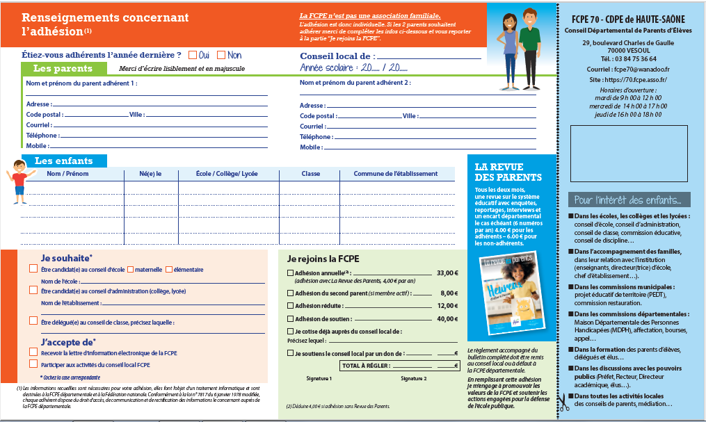 Bulletin d'adhésion FCPE